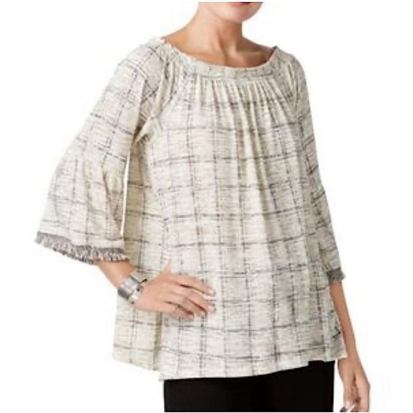 ❤️ 🆕 STYLE & CO Women's Plus Beige Off-Shoulder Top Rayon Blend Blouse Size 1X - Picture 1 of 7